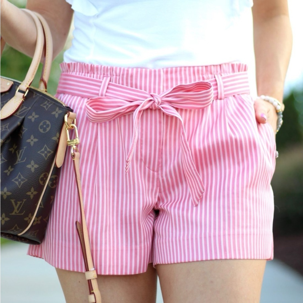 Ann Taylor LOFT Paperbag Waist Striped Shorts - Picture 6 of 14